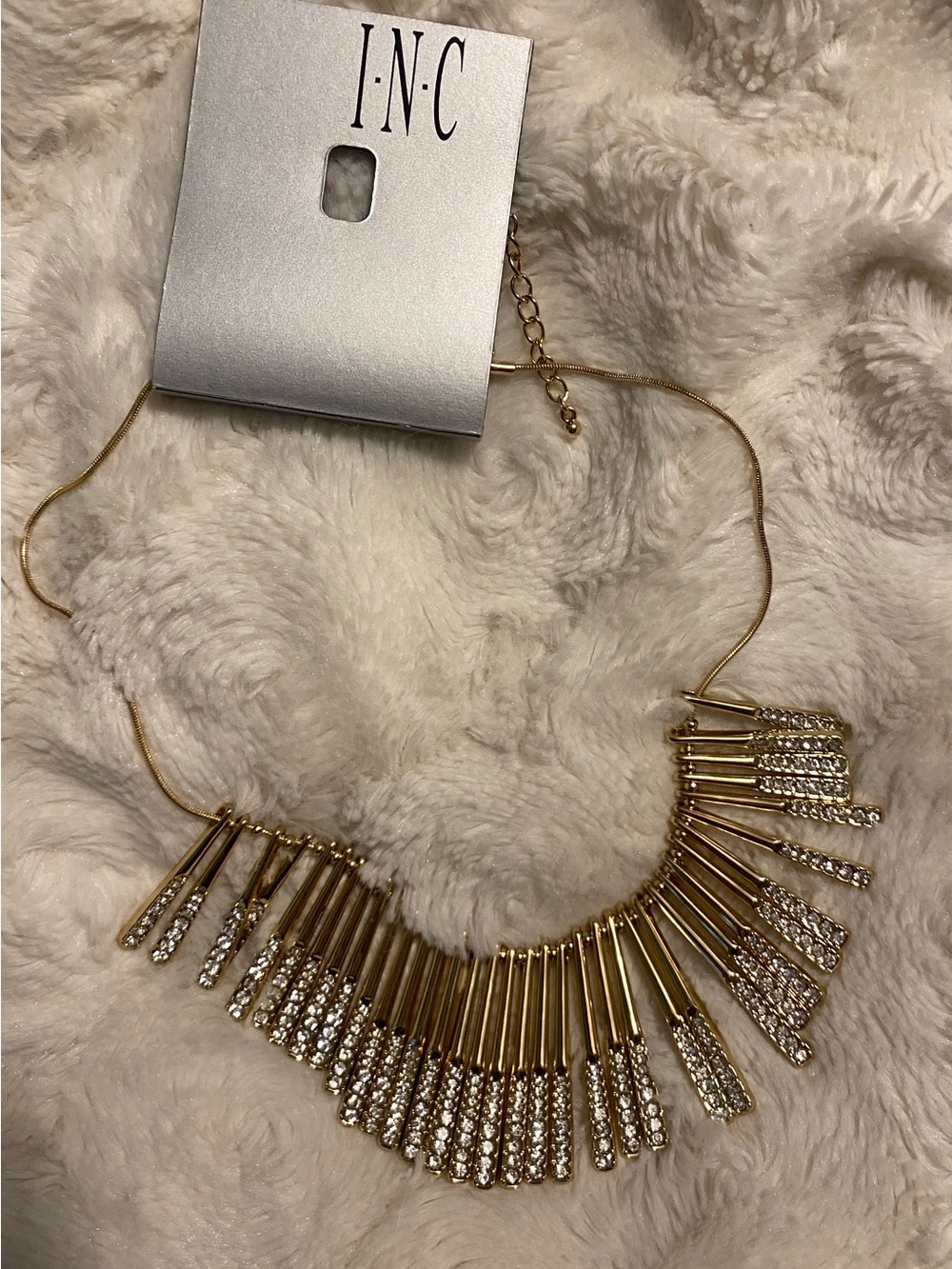 INC International Concepts Gold Crystal Fringe Collar Necklace NWT 🤎